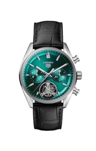 TAG Heuer Carrera Chronograph Tourbillon Glass Box Stainless Steel / Green
